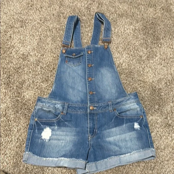 Juniors Dollhouse Blue Denim Short Overalls Size Large - Picture 3 of 6